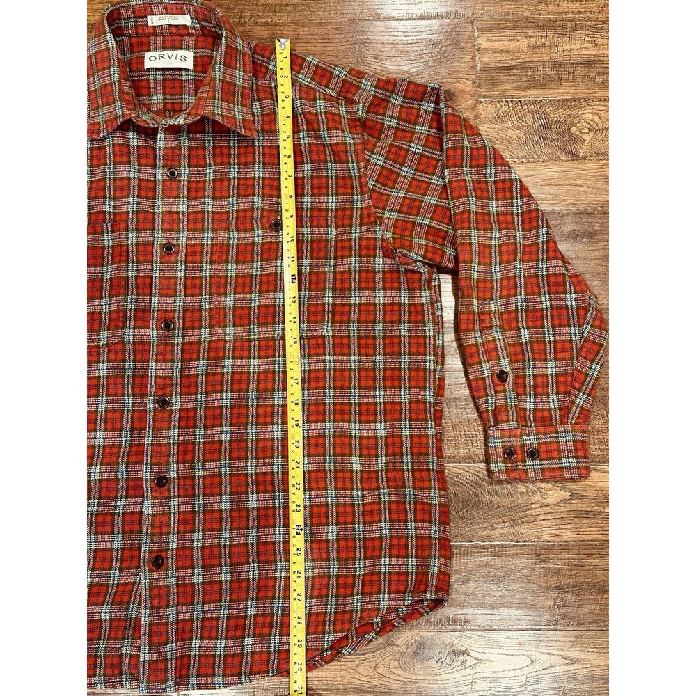 ORVIS Heavy Flannel Shirt Jacket Red Plaid Camp Shacket Pockets Cotton Mens L - Picture 5 of 10